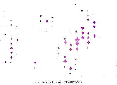 Light Purple vector pattern with symbol of cards. Colored illustration with hearts, spades, clubs, diamonds. Template for business cards of casinos.