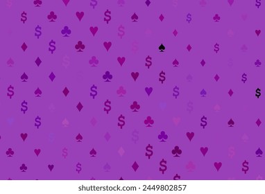 Light purple vector pattern with symbol of cards. Colored illustration with hearts, spades, clubs, diamonds. Pattern for ads of parties, events in Vegas.