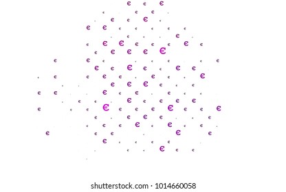 Light Purple vector pattern with symbols of Euro. Modern abstract illustration with symbols of digital money. Best design for your ad, poster, banner of BTC money.