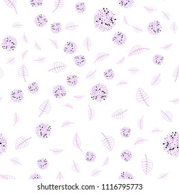 Light Purple vector seamless abstract pattern with leaves and flowers. Creative illustration in blurred style with leaves, flowers. Pattern for colorful books and pages for kids.