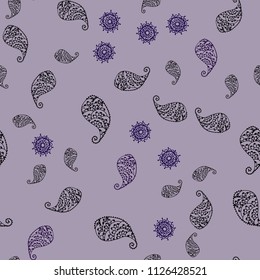 Light Purple vector seamless abstract background with leaves and flowers. Shining colored illustration with leaves and flowers. A new texture for your wallpaper design.