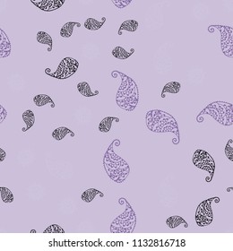 Light Purple vector seamless abstract design with leaves and flowers. Illustration with doodles on abstract template. Template for backgrounds of cell phones.