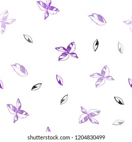 Light Purple vector seamless abstract pattern with leaves. Glitter abstract illustration with doodles and leaves. Trendy design for wallpaper, fabric makers.