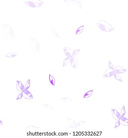 Light Purple vector seamless abstract background with leaves. Sketchy doodles with leaves on blurred background. Pattern for design of window blinds, curtains.