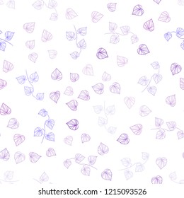 Light Purple vector seamless abstract pattern with leaves. A vague abstract illustration with leaves in doodles style. Pattern for design of fabric, wallpapers.