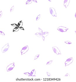 Light Purple vector seamless abstract background with leaves. leaves on elegant natural pattern with gradient. Template for business cards, websites.