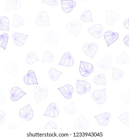 Light Purple vector seamless abstract backdrop with leaves. A vague abstract illustration with leaves in doodles style. Design for textile, fabric, wallpapers.