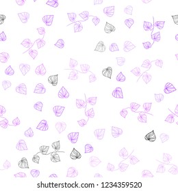 Light Purple vector seamless abstract pattern with leaves. A vague abstract illustration with leaves in doodles style. Pattern for design of fabric, wallpapers.