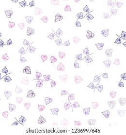 Light Purple vector seamless abstract design with leaves. Colorful illustration in doodle style with leaves. Pattern for trendy fabric, wallpapers.