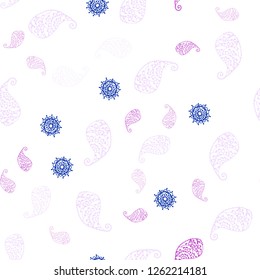 Light Purple vector seamless abstract design with leaves and flowers. Abstract illustration with leaves, flowers in doodles style. Pattern for design of fabric, wallpapers.