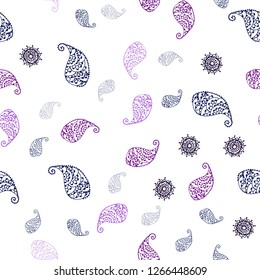 Light Purple vector seamless abstract background with leaves and flowers. Colorful illustration in doodle style with leaves, flowers. Pattern for design of fabric, wallpapers.