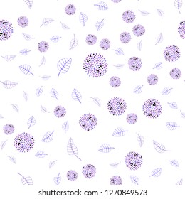 Light Purple vector seamless abstract backdrop with leaves and flowers. Leaves, flowers in natural style on white background. Doodle design can be used for your web site.