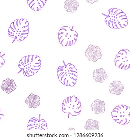 Light Purple vector seamless abstract design with flowers, leaves. Abstract illustration with leaves, flowers in doodles style. Design for textile, fabric, wallpapers.