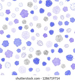 Light Purple vector seamless abstract pattern with leaves, flowers. Illustration with doodles on abstract template. Pattern for trendy fabric, wallpapers.