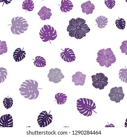 Light Purple vector seamless abstract design with flowers, leaves. Shining colored illustration with leaves and flowers. Design for textile, fabric, wallpapers.