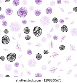 Light Purple vector seamless abstract backdrop with leaves and flowers. Colorful illustration in doodle style with leaves, flowers. Pattern for trendy fabric, wallpapers.