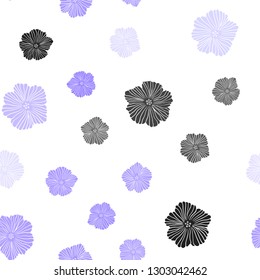 Light Purple vector seamless abstract design with flowers. Colorful illustration with flowers in doodle style. Design for textile, fabric, wallpapers.