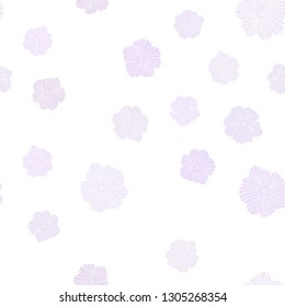 Light Purple vector seamless abstract backdrop with flowers. Shining colored illustration with flowers. Template for business cards, websites.
