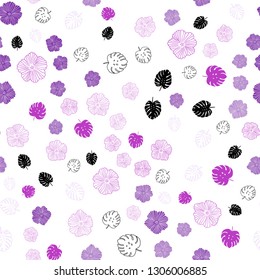 Light Purple vector seamless abstract backdrop with leaves, flowers. Colorful illustration in doodle style with leaves, flowers. Pattern for design of fabric, wallpapers.