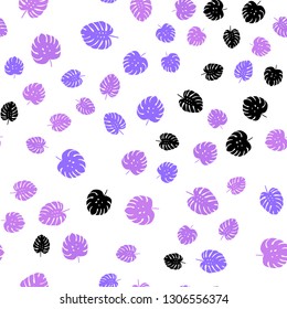 Light Purple vector seamless abstract design with leaves. Shining colored illustration with leaves in doodle style. Pattern for design of fabric, wallpapers.