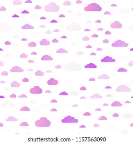 Light Purple vector seamless backdrop with cumulus. Beautiful illustration with colorful sky, clouds. Pattern for trendy fabric, wallpapers.