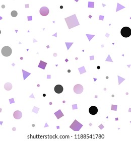 Light Purple vector seamless backdrop with lines, circles, rhombus. Circles, lines, rhombus with colorful gradient. Pattern for trendy fabric, wallpapers.