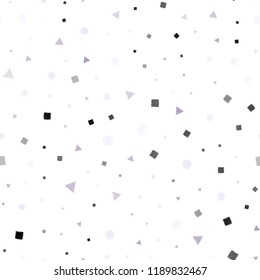 Light Purple vector seamless backdrop with lines, circles, rhombus. Glitter abstract illustration with spheres, squares, lines. Pattern for design of window blinds, curtains.