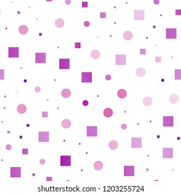 Light Purple vector seamless backdrop with dots, spots, cubes. Illustration with set of shining colorful abstract circles, cubes. Template for business cards, websites.