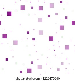 Light Purple vector seamless backdrop with dots, spots, cubes. Colorful gradient with circles, rectangles on abstract backdrop. Pattern for trendy fabric, wallpapers.