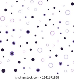 Light Purple vector seamless backdrop with dots. Glitter abstract illustration with blurred drops of rain. Template for business cards, websites.