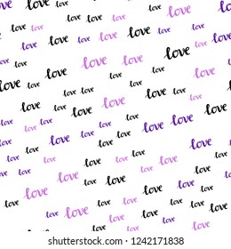Light Purple vector seamless backdrop with phrase LOVE YOU. Phrase LOVE YOU with colorful gradient in abstract style. Pattern for design of fabric, wallpapers.