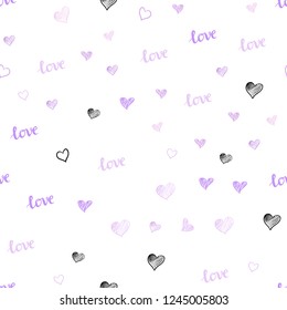 Light Purple vector seamless backdrop with phrase LOVE YOU, hearts. Colorful illustration with quote LOVE YOU, hearts. Template for business cards, websites.