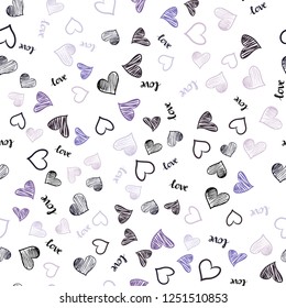 Light Purple vector seamless backdrop with phrase LOVE YOU, hearts. Illustration with phrase LOVE YOU, hearts for valentine's day. Pattern for trendy fabric, wallpapers.