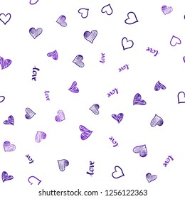 Light Purple vector seamless backdrop with phrase LOVE YOU, hearts. Illustration with phrase LOVE YOU, hearts for valentine's day. Texture for window blinds, curtains.