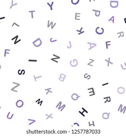 Light Purple vector seamless backdrop with english symbols. Colored alphabet signs with gradient on white background. Pattern for trendy fabric, wallpapers.