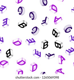 Light Purple vector seamless backdrop with 3D english symbols. Abstract illustration with colorful 3D latin alphabet. Pattern for design of fabric, wallpapers.