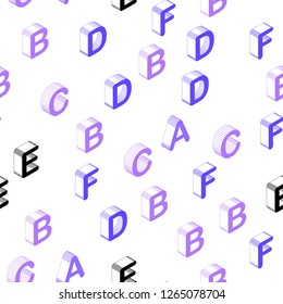 Light Purple vector seamless backdrop with 3D english symbols. Colorful gradient design in 3D style with signs of alphabet. Design for wallpaper, fabric makers.