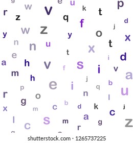 Light Purple vector seamless backdrop with english symbols. Modern geometrical illustration with ABC english symbols. Pattern for design of fabric, wallpapers.