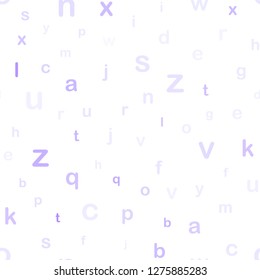 Light Purple vector seamless backdrop with english symbols. Colored alphabet signs with gradient on white background. Pattern for design of fabric, wallpapers.