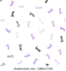 Light Purple vector seamless backdrop with phrase LOVE YOU. Illustration with phrase LOVE YOU for valentine's day. Pattern for design of fabric, wallpapers.
