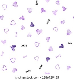 Light Purple vector seamless backdrop with phrase LOVE YOU, hearts. Colorful illustration with quote LOVE YOU, hearts. Pattern for design of fabric, wallpapers.