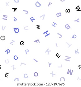 Light Purple vector seamless backdrop with english symbols. Blurred design in simple style with signs of alphabet. Design for wallpaper, fabric makers.