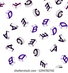 Light Purple vector seamless backdrop with 3D english symbols. Colorful 3D alphabet signs with gradient on white background. Texture for window blinds, curtains.