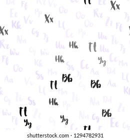 Light Purple vector seamless backdrop with english symbols. Shining illustration with ABC symbols on abstract template. Pattern for design of fabric, wallpapers.