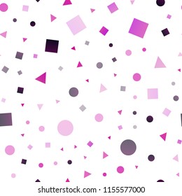 Light Purple vector seamless background with triangles, circles, cubes. Circles, lines, rhombus with colorful gradient. Template for business cards, websites.