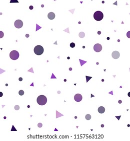 Light Purple vector seamless background with triangles, circles. Modern abstract illustration with colorful dots, lines. Pattern for design of fabric, wallpapers.