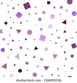 Light Purple vector seamless background with triangles, circles, cubes. Glitter abstract illustration with spheres, squares, lines. Pattern for design of window blinds, curtains.