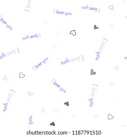 Light Purple vector seamless background with hearts. Beautiful colored illustration with hearts in celebration style. Template for Valentine's greeting postcards.