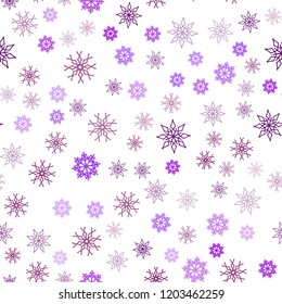 Light Purple vector seamless background with xmas snowflakes. Decorative shining illustration with snow on abstract template. Pattern for design of window blinds, curtains.