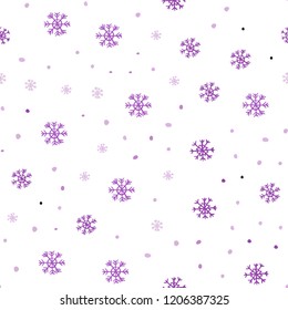 Light Purple vector seamless background with xmas snowflakes. Shining colorful illustration with snow in christmas style. Design for textile, fabric, wallpapers.
